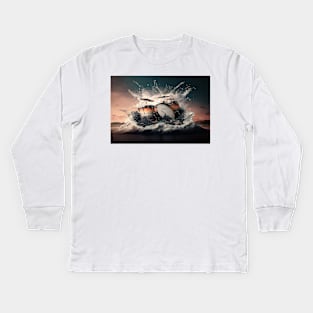 Drummer ArtWork With Water Splashing Kids Long Sleeve T-Shirt